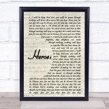 David Bowie Heroes Vintage Script Song Lyric Print