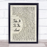 Eagles Take It To The Limit Vintage Script Song Lyric Print