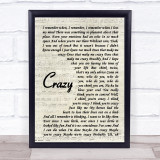 Gnarls Barkley Crazy Vintage Script Song Lyric Print