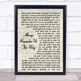 Lady Gaga Always Remember Us This Way Vintage Script Song Lyric Print