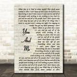 Lifehouse You And Me Vintage Script Song Lyric Print