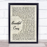 Luke Combs Beautiful Crazy Vintage Script Song Lyric Print