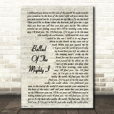 Noel Gallagher's High Flying Birds Ballad Of The Mighty I Vintage Script Song Lyric Print