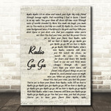 Queen Radio Ga Ga Vintage Script Song Lyric Print