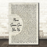 Rick Astley Never Gonna Give You Up Vintage Script Song Lyric Print