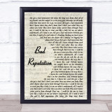 Shawn Mendes Bad Reputation Vintage Script Song Lyric Print