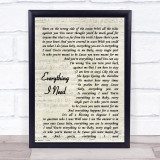 Skylar Grey Everything I Need Vintage Script Song Lyric Print