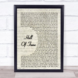 The Script Hall Of Fame Vintage Script Song Lyric Print