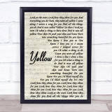 Coldplay Yellow Vintage Script Song Lyric Print
