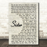 Dave Matthews Sister Vintage Script Song Lyric Print