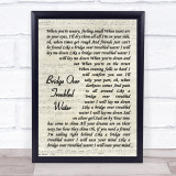 Simon and Garfunkel Bridge Over Troubled Water Vintage Script Song Lyric Print