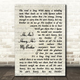 The Hollies He Ain't Heavy, He's My Brother Vintage Script Song Lyric Print