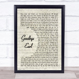 Dixie Chicks Goodbye Earl Song Lyric Vintage Script Quote Print