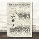 John Legend You & I Song Lyric Vintage Script Quote Print