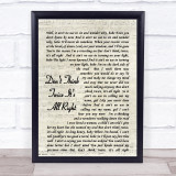 Don't Think Twice It's All Right Bob Dylan Script Quote Song Lyric Print