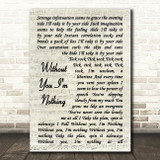 Placebo Without You I'm Nothing Song Lyric Vintage Script Quote Print
