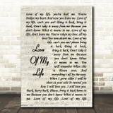 Queen Love Of My Life Song Lyric Vintage Script Quote Print