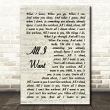Staind All I Want Song Lyric Vintage Script Quote Print