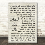 The Beatles And I Love Her Song Lyric Vintage Script Quote Print
