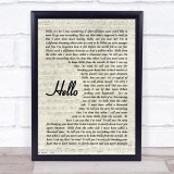 Hello Adele Script Quote Song Lyric Print