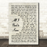 Kenny Chesney All I Need to Know Vintage Script Song Lyric Music Art Print
