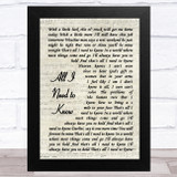 Kenny Chesney All I Need to Know Vintage Script Song Lyric Music Art Print