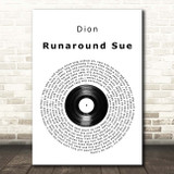Dion Runaround Sue Vinyl Record Song Lyric Print