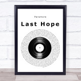 Paramore Last Hope Vinyl Record Song Lyric Print