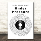 Queen & David Bowie Under Pressure Vinyl Record Song Lyric Print