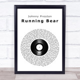 Johnny Preston Running Bear Vinyl Record Song Lyric Wall Art Print