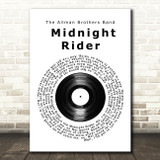 The Allman Brothers Band Midnight Rider Vinyl Record Song Lyric Wall Art Print