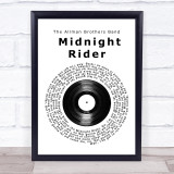 The Allman Brothers Band Midnight Rider Vinyl Record Song Lyric Wall Art Print