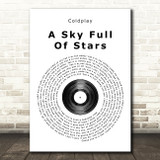 Coldplay A Sky Full Of Stars Vinyl Record Song Lyric Quote Print