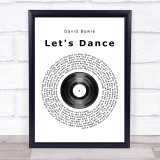 David Bowie Let's Dance Vinyl Record Song Lyric Print