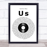 James Bay Us Vinyl Record Song Lyric Print