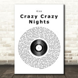 Kiss Crazy Crazy Nights Vinyl Record Song Lyric Print
