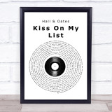 Hall & Oates Kiss On My List Vinyl Record Song Lyric Quote Print