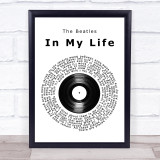 The Beatles In My Life Vinyl Record Song Lyric Quote Print