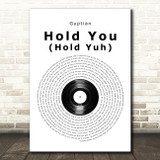 Gyptian Hold You (Hold Yuh) Vinyl Record Song Lyric Music Art Print