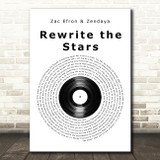 Zac Efron, Zendaya - GREATEST SHOWMAN Rewrite the Stars Vinyl Record Song Lyric Music Art Print
