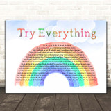 Shakira Try Everything from Zootopia Watercolour Rainbow & Clouds Song Lyric Print
