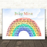 Bette Midler Baby Mine Watercolour Rainbow & Clouds Song Lyric Quote Music Print