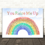 Westlife You Raise Me Up Watercolour Rainbow & Clouds Song Lyric Quote Music Print