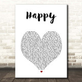 Pharrell Williams Happy White Heart Song Lyric Print