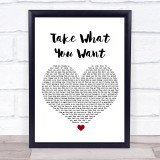 Post Malone Take What You Want White Heart Song Lyric Print