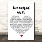 Sean Kingston Beautiful Girls White Heart Song Lyric Print
