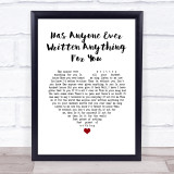 Stevie Nicks Has Anyone Ever Written Anything For You White Heart Song Lyric Print