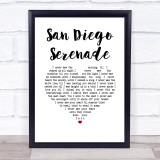 Tom Waits San Diego Serenade White Heart Song Lyric Print