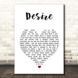 U2 Desire White Heart Song Lyric Print