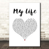Billy Joel My Life White Heart Song Lyric Print